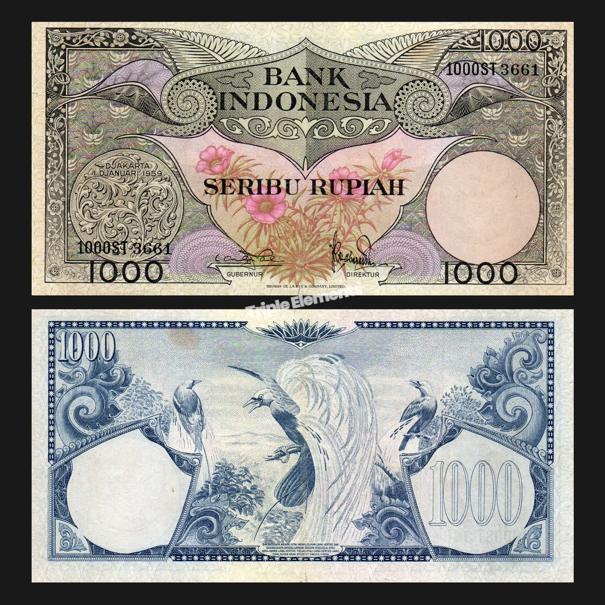 Flower Series 1959 Top Denomination 1000 Rupiah 1959 Indonesia Banknote — front view