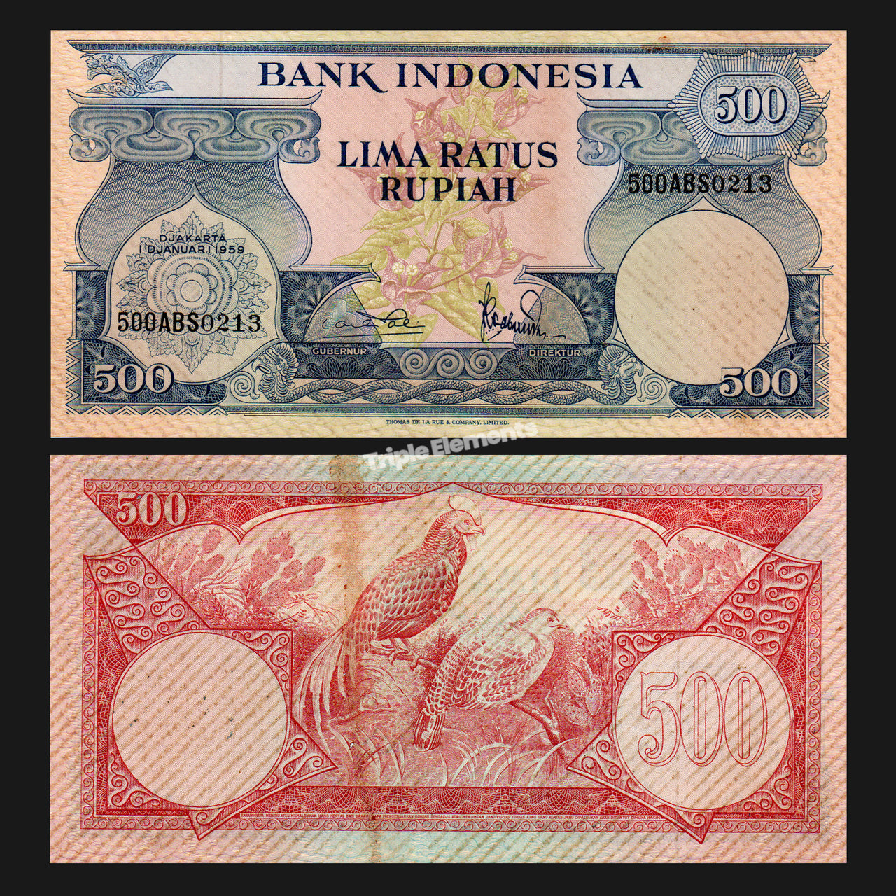 RARE Indonesia Banknote 1959 Flower Series 500 Rupiah
