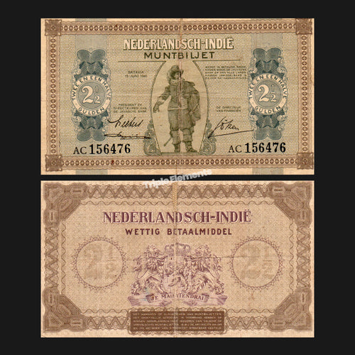 Scarce Vintage Currency 1940 Netherlands Indies 2.5 Gulden Muntbiljet Coen Portrait Choose Grade — option 2
