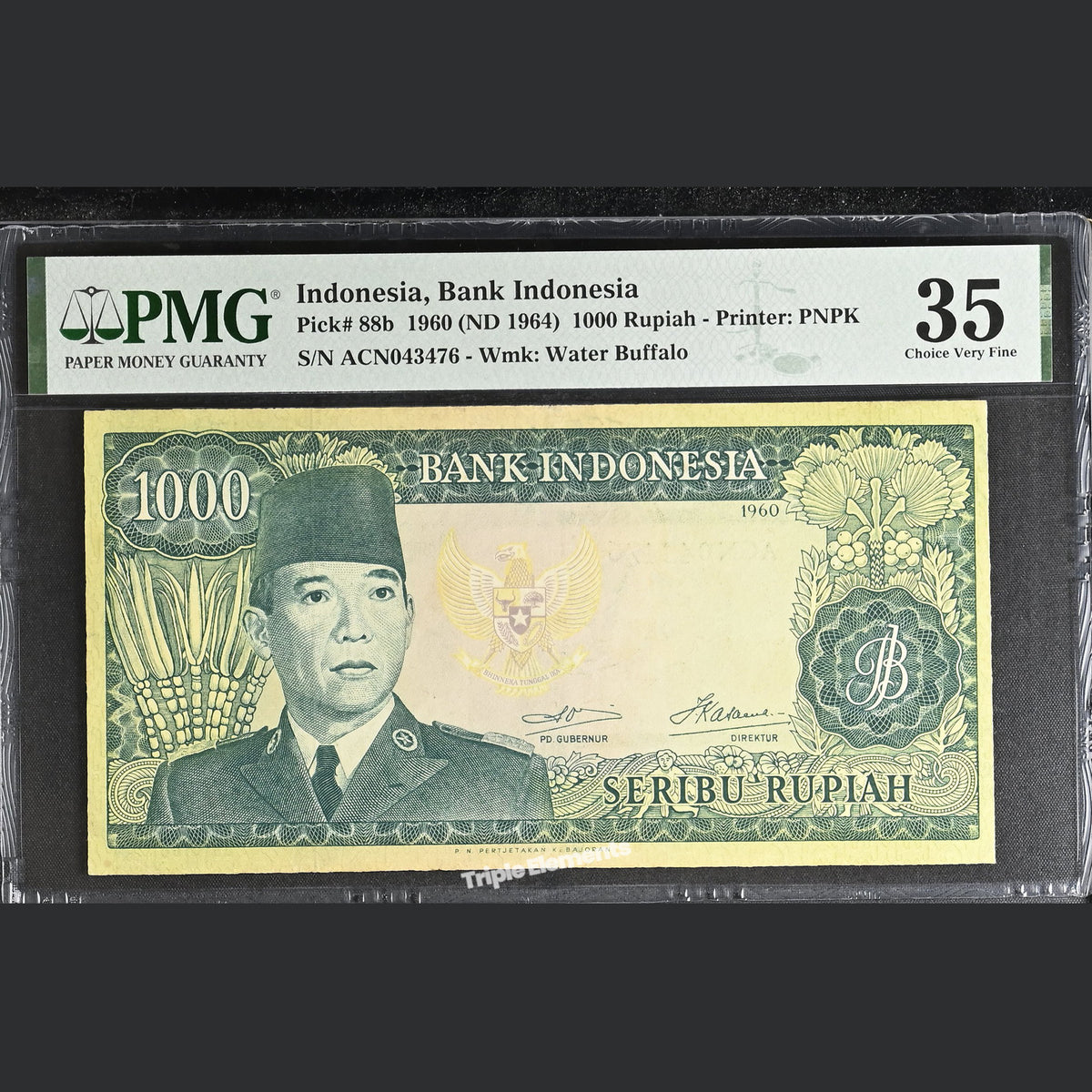 Authentic Vintage Banknote 1960 PMG 35 Soekarno 1000 Rupiah — front view