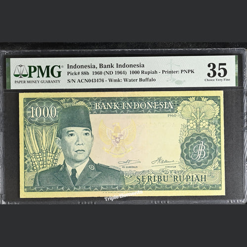 Authentic Vintage Banknote 1960 PMG 35 Soekarno 1000 Rupiah — front view
