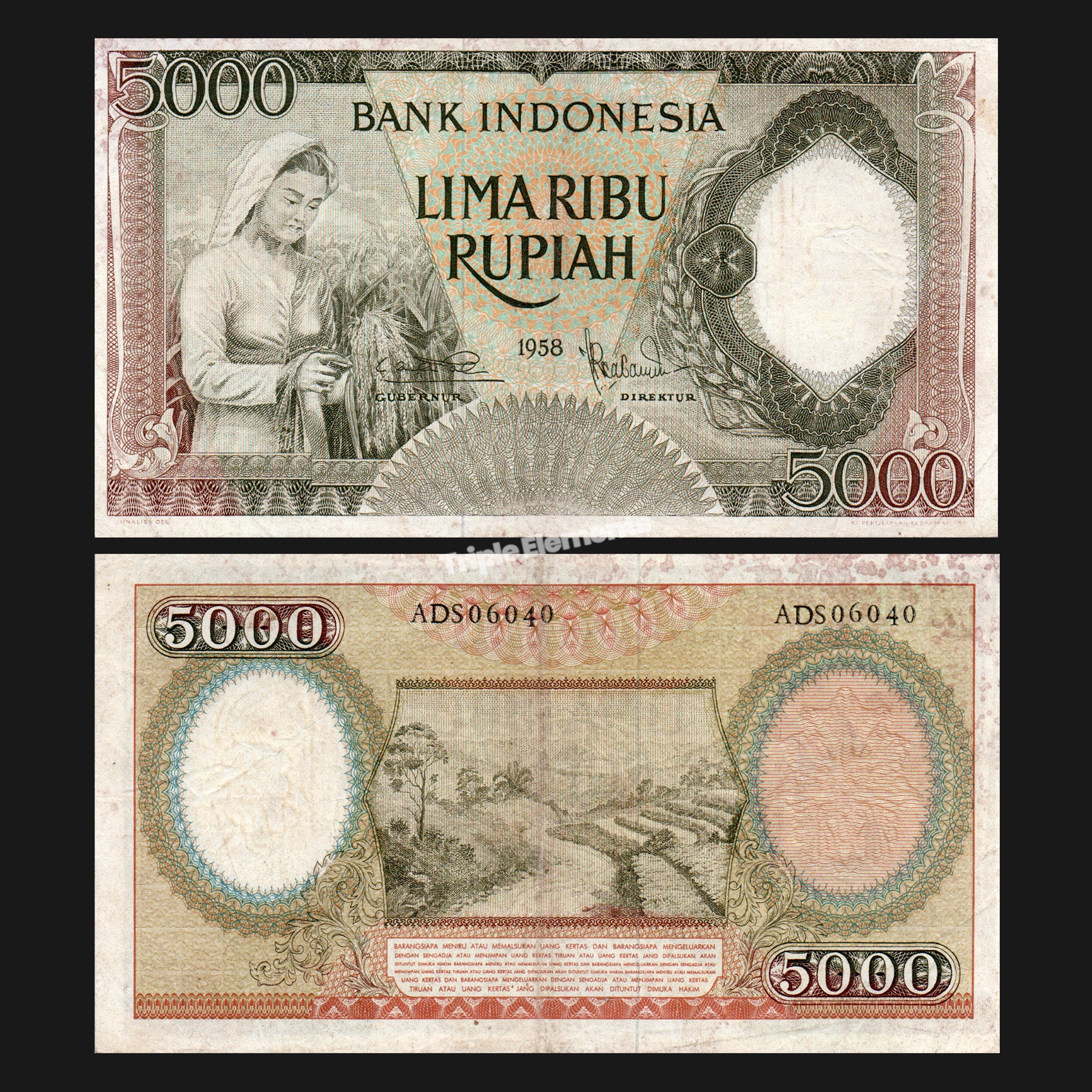 Old Money Worker Series 1958 Indonesia Currency 5000 Rupiah - Gift for Numismatic Friend