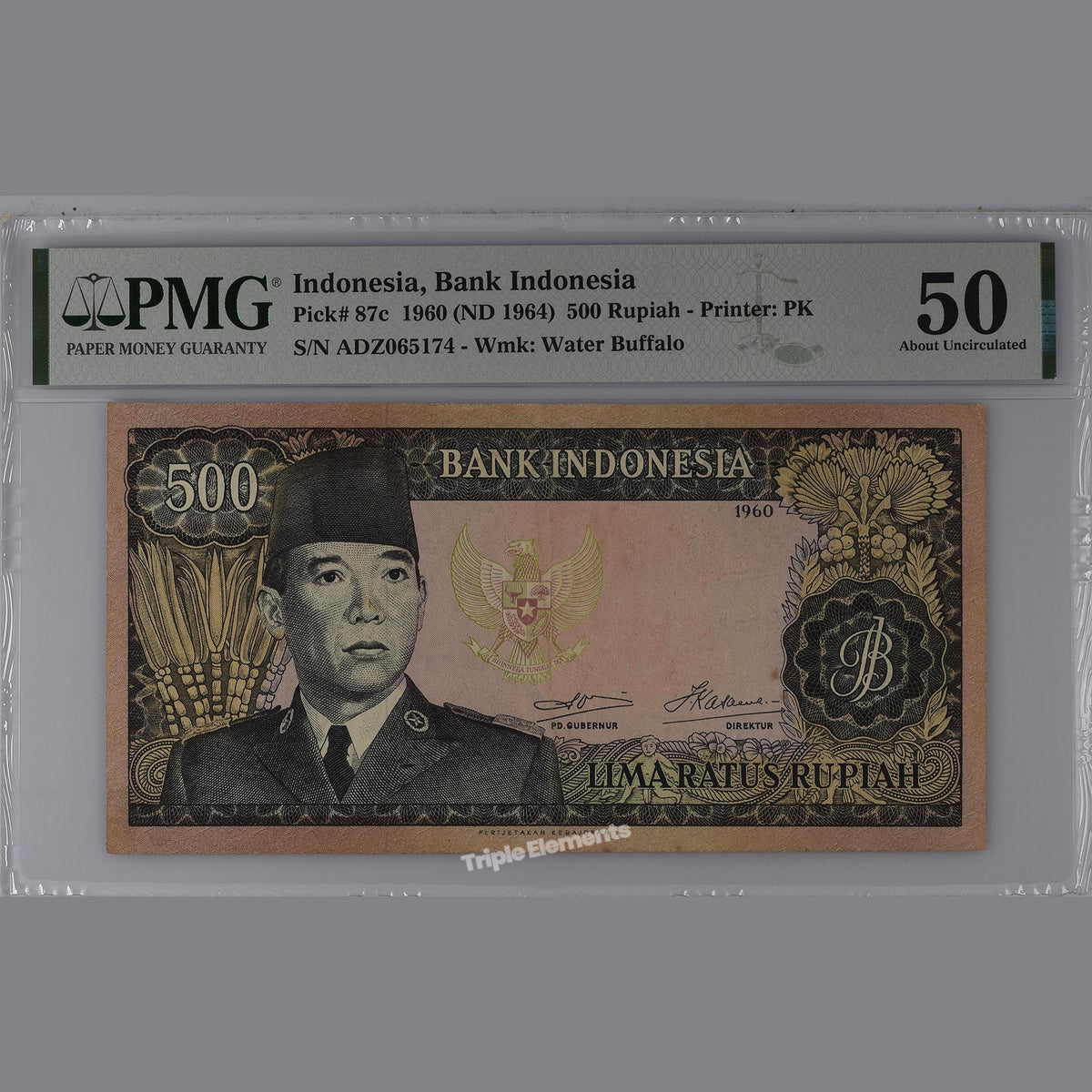 Rare Vintage Paper Money 1960 Soekarno 500 Rupiah PMG 50 AUNC — front view