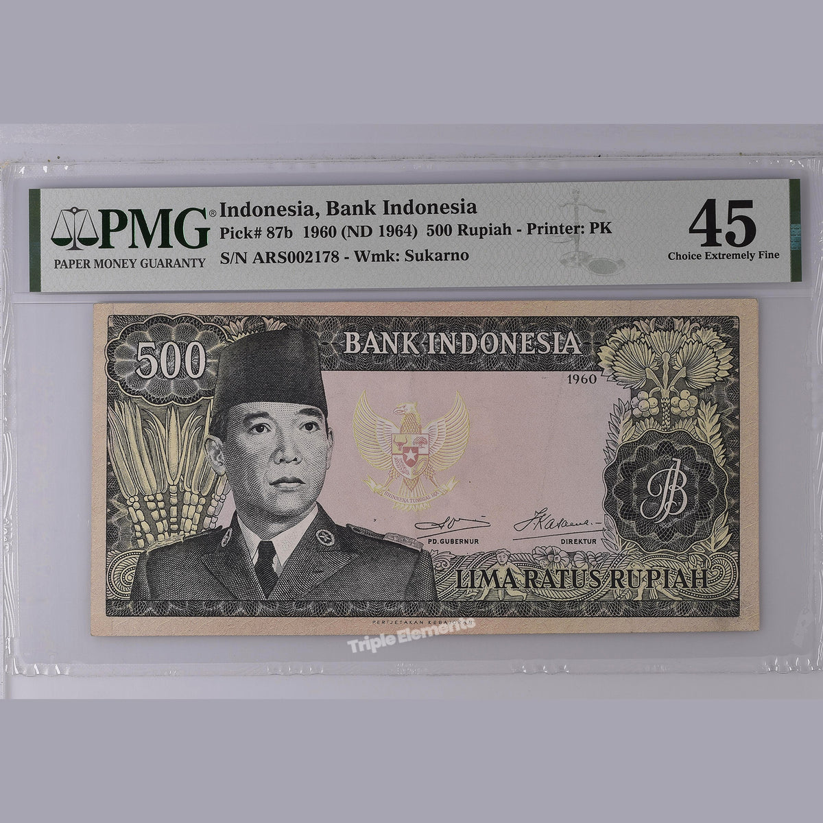 Genuine Old Paper Money 1960 Soekarno 500 Rupiah PMG 45 Choice XF — front view