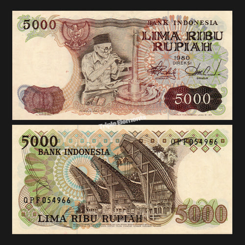 5000 Rupiah Diamond Cutter 1980 Indonesia Banknote - Vintage Paper Money, Gift for Collector