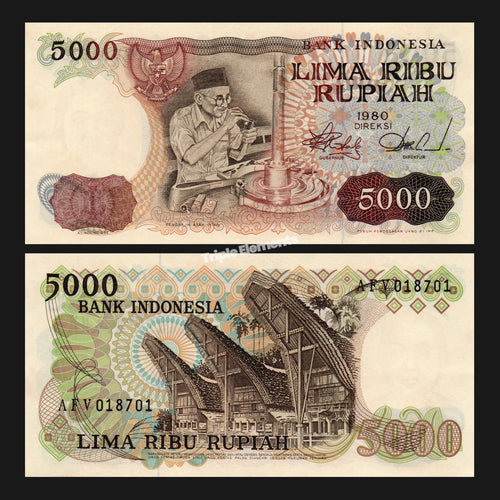 5000 Rupiah Diamond Cutter 1980 Indonesia Banknote - Vintage Paper Money, Gift for Collector