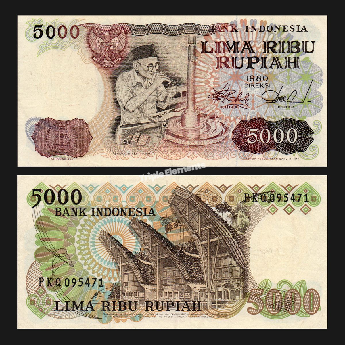 5000 Rupiah Diamond Cutter 1980 Indonesia Banknote - Vintage Paper Money, Gift for Collector