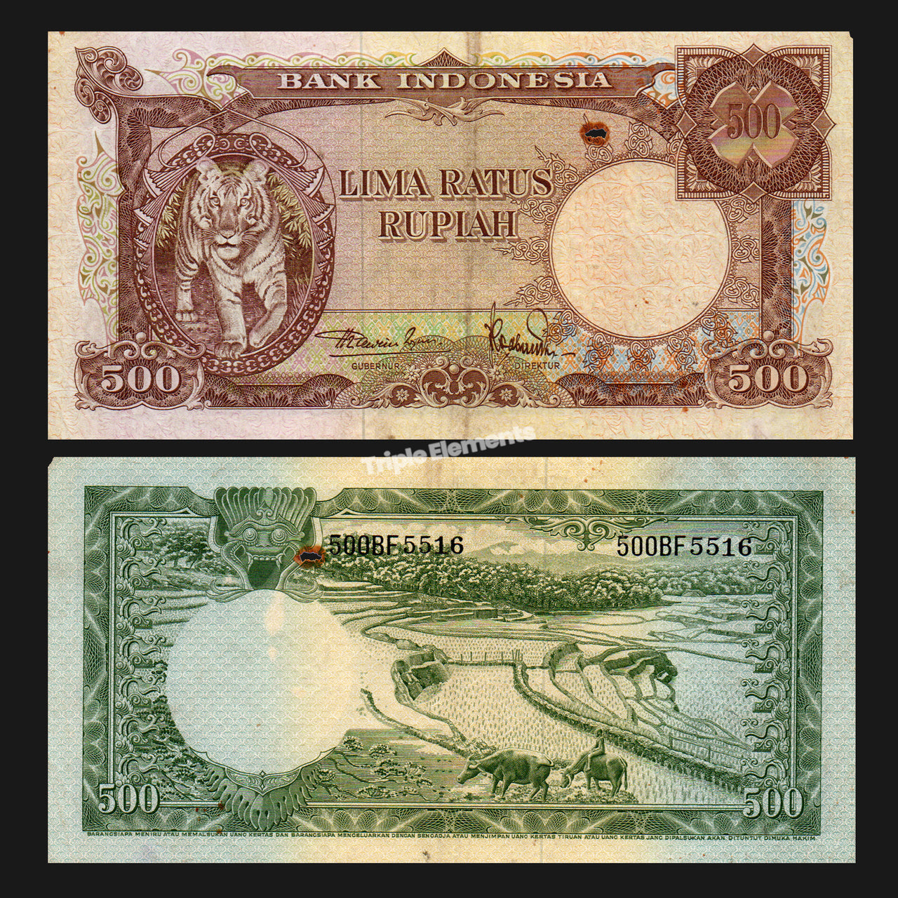 RARE Tiger 500 Rupiah Fauna Series 1957 Indonesia Banknote