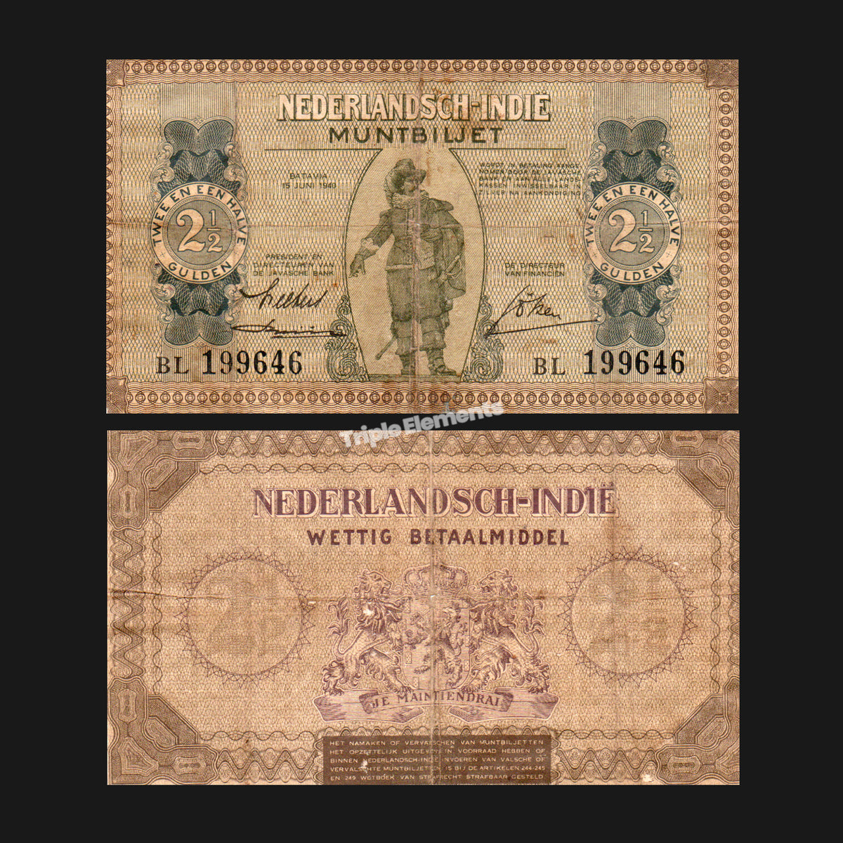 Scarce Vintage Currency 1940 Netherlands Indies 2.5 Gulden Muntbiljet Coen Portrait Choose Grade — option 4