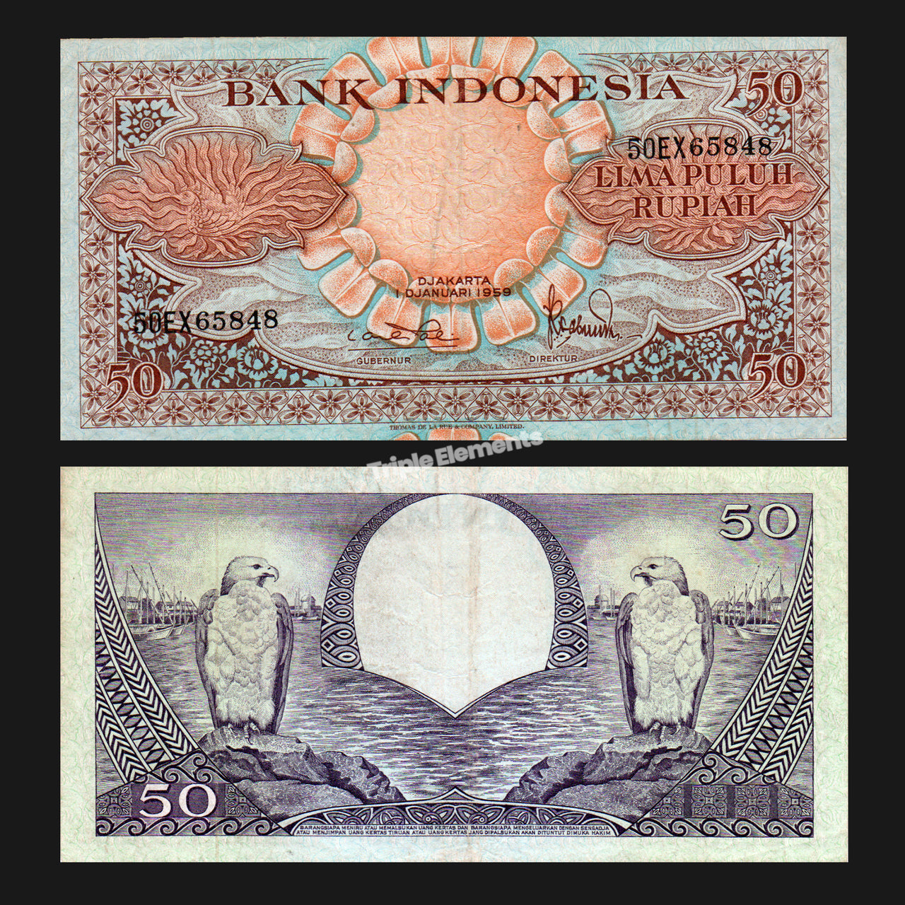Indonesia 1959 Flower Series 50 Rupiah Denomination Banknotes