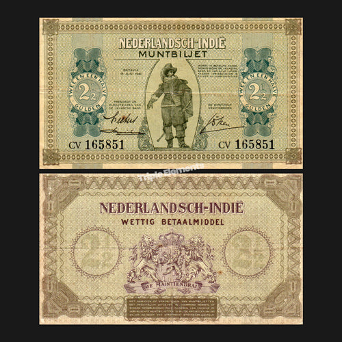 Scarce Vintage Currency 1940 Netherlands Indies 2.5 Gulden Muntbiljet Coen Portrait Choose Grade — option 1