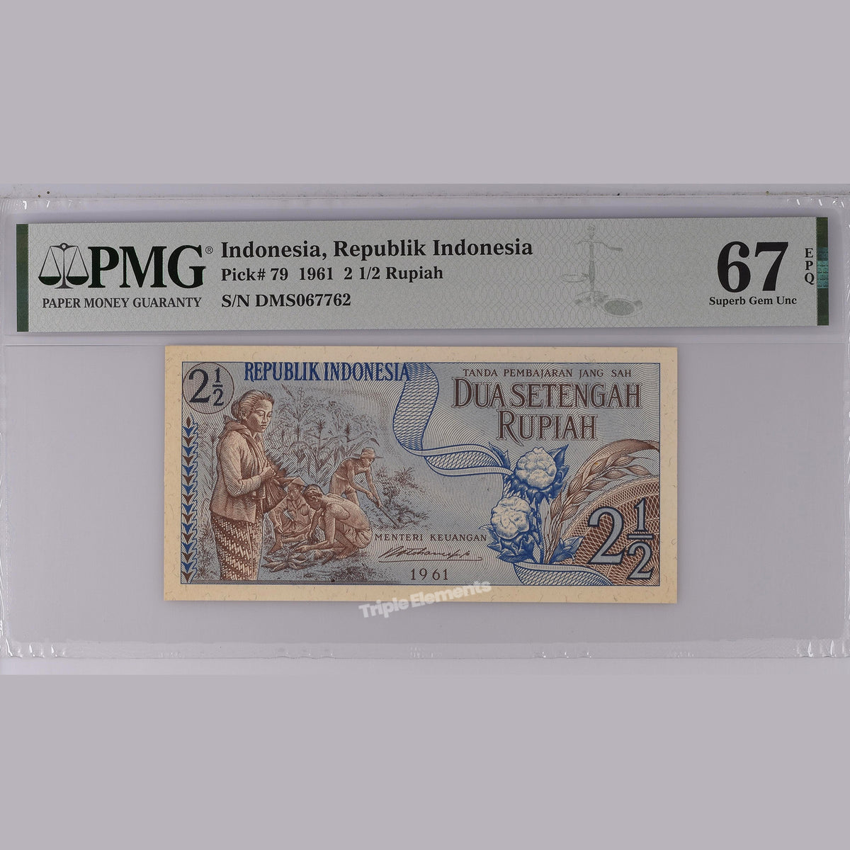 Farming Scene Note PMG 67 EPQ Gem Uncirculated 1961 Republik Indonesia 2.5 Rupiah — front view
