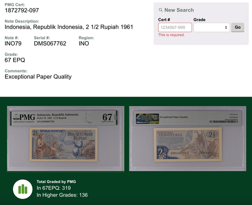 Farming Scene Note PMG 67 EPQ Gem Uncirculated 1961 Republik Indonesia 2.5 Rupiah — close-up detail