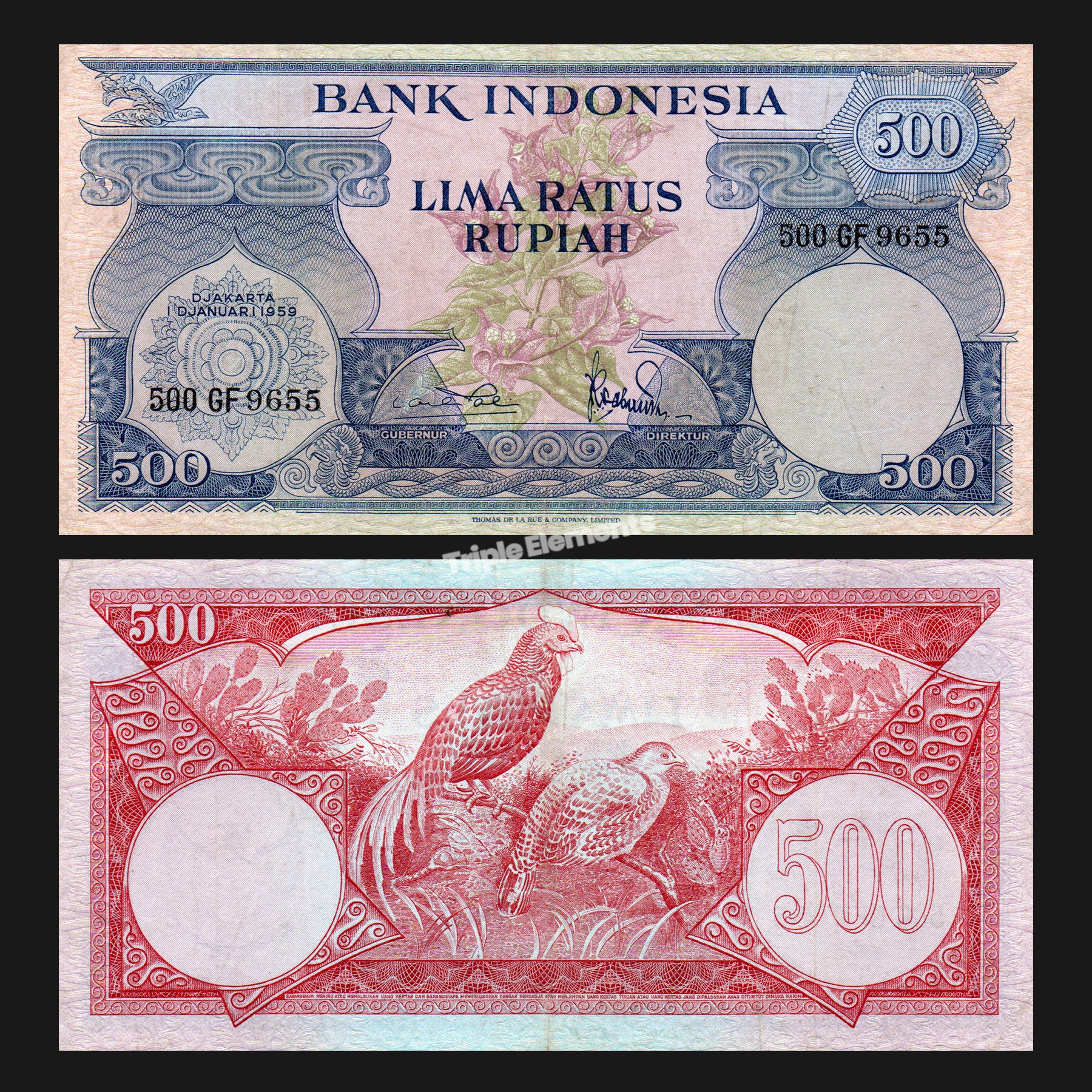 RARE Indonesia Banknote 1959 Flower Series 500 Rupiah