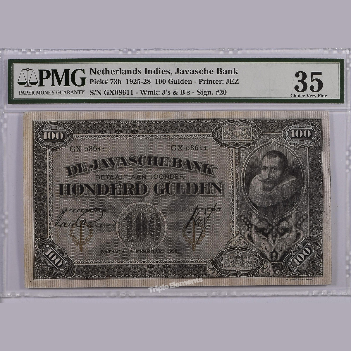 Scarce Antique Paper Money 1928 100 Gulden Coen Note Gift for Collector — front view