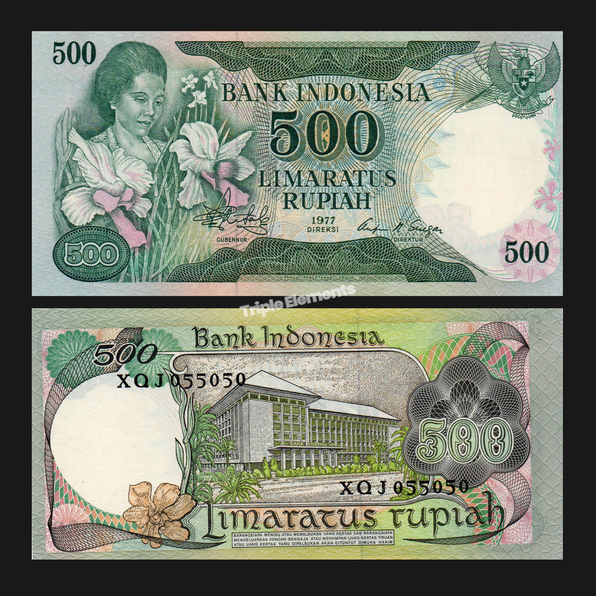 Rare Vintage Currency 1977 Indonesia 500 Rupiah Lady Orchid Banknote Rachmi Hatta Choose Grade