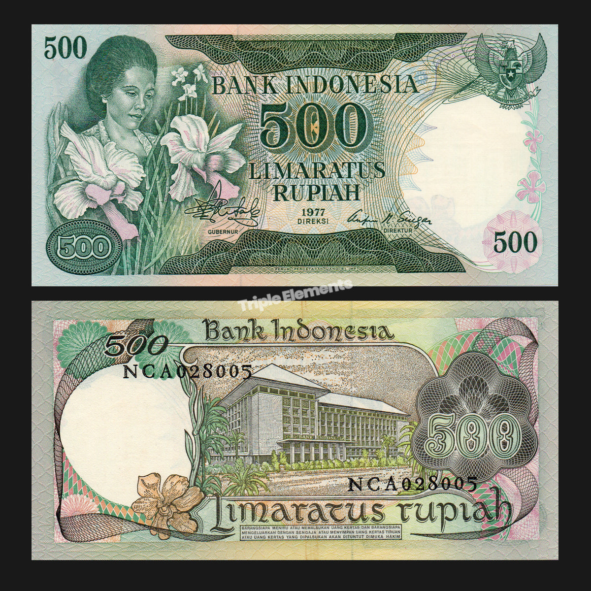Rare Vintage Currency 1977 Indonesia 500 Rupiah Lady Orchid Banknote Rachmi Hatta Choose Grade