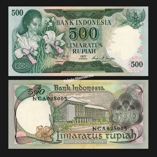 Rare Vintage Currency 1977 Indonesia 500 Rupiah Lady Orchid Banknote Rachmi Hatta Choose Grade