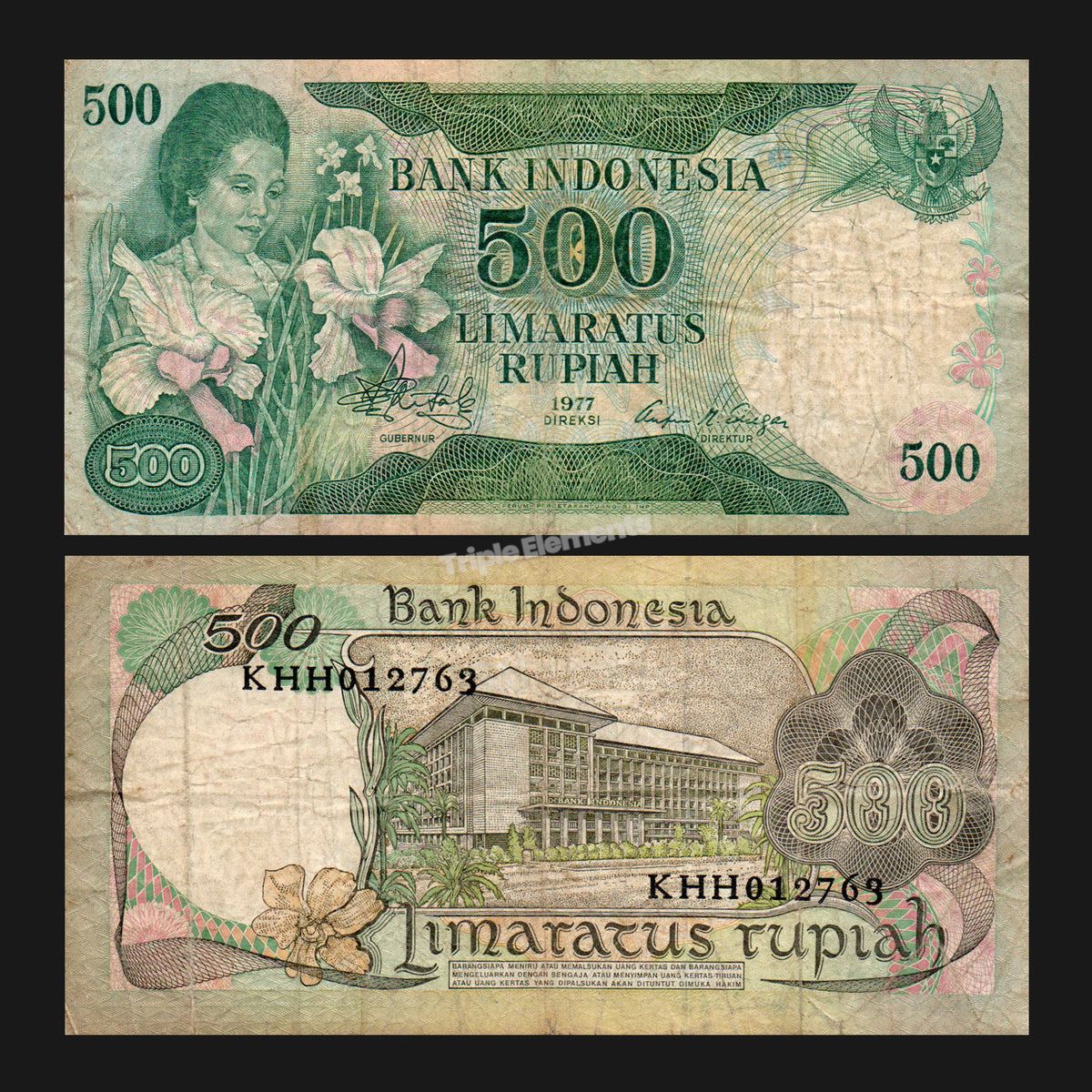 Rare Vintage Currency 1977 Indonesia 500 Rupiah Lady Orchid Banknote Rachmi Hatta Choose Grade