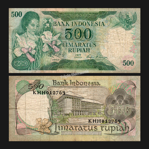 Rare Vintage Currency 1977 Indonesia 500 Rupiah Lady Orchid Banknote Rachmi Hatta Choose Grade