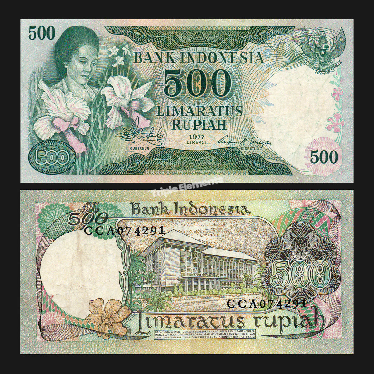 Rare Vintage Currency 1977 Indonesia 500 Rupiah Lady Orchid Banknote Rachmi Hatta Choose Grade