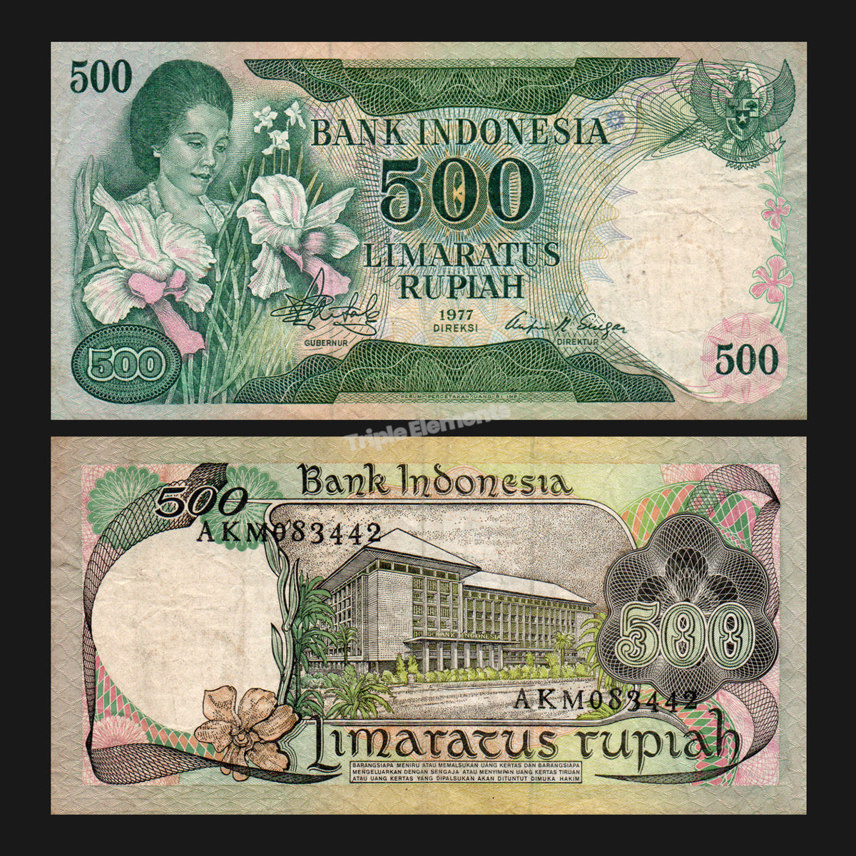 Rare Vintage Currency 1977 Indonesia 500 Rupiah Lady Orchid Banknote Rachmi Hatta Choose Grade