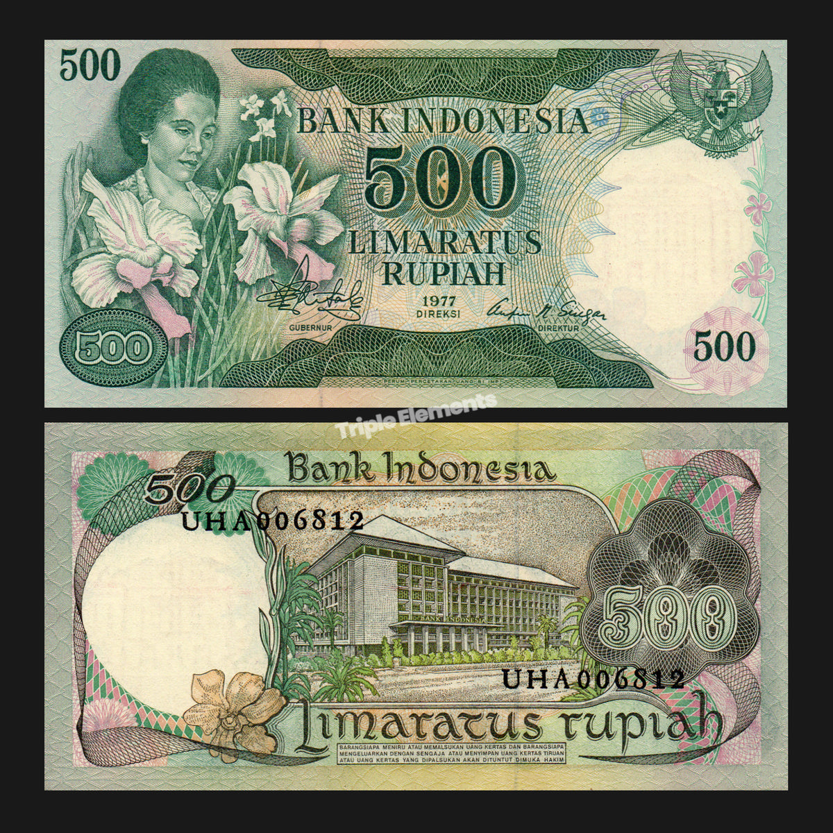 Rare Vintage Currency 1977 Indonesia 500 Rupiah Lady Orchid Banknote Rachmi Hatta Choose Grade