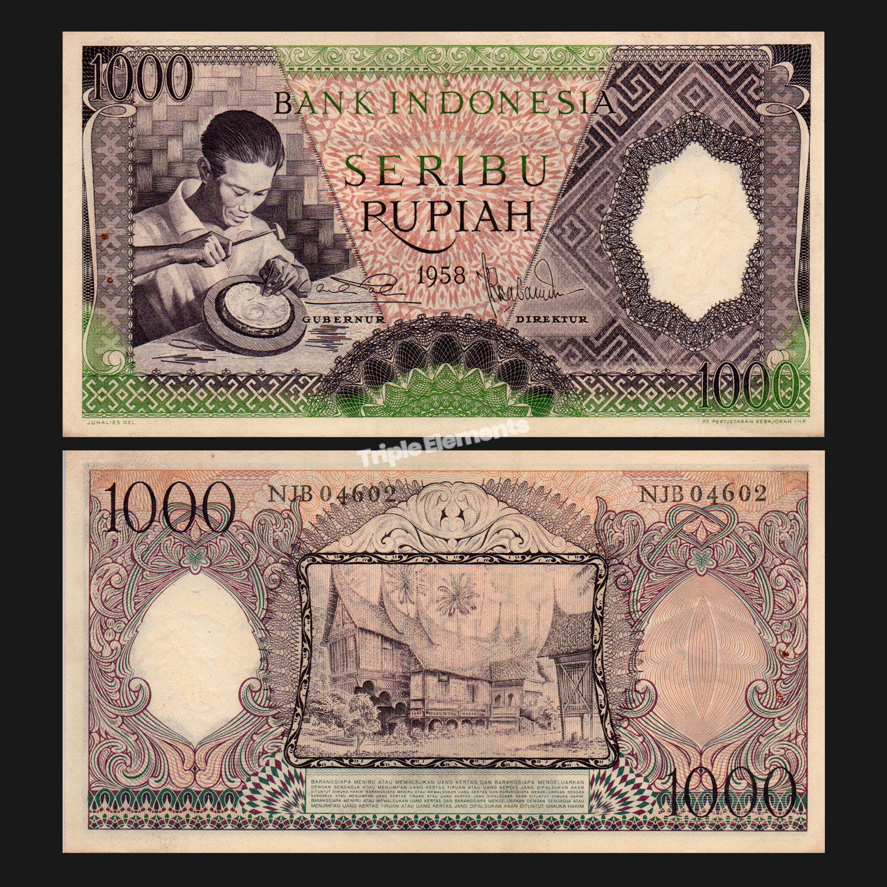 Old Money Worker Series 1958 Indonesia Currency 1000 Rupiah - Gift For Friend who Love Vintage