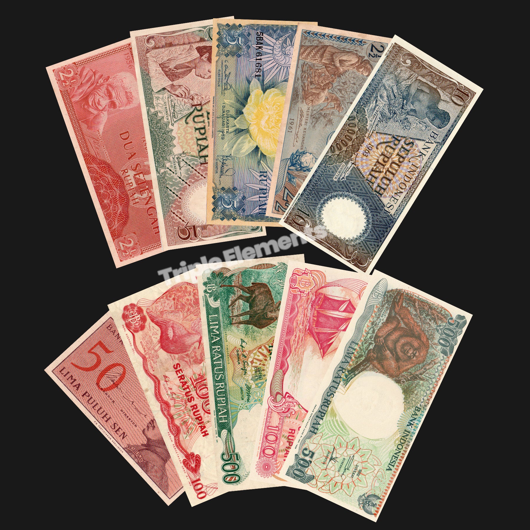 Lot of 10 Indonesia Banknotes From Different Era between 1956-1992 VF+ to UNC