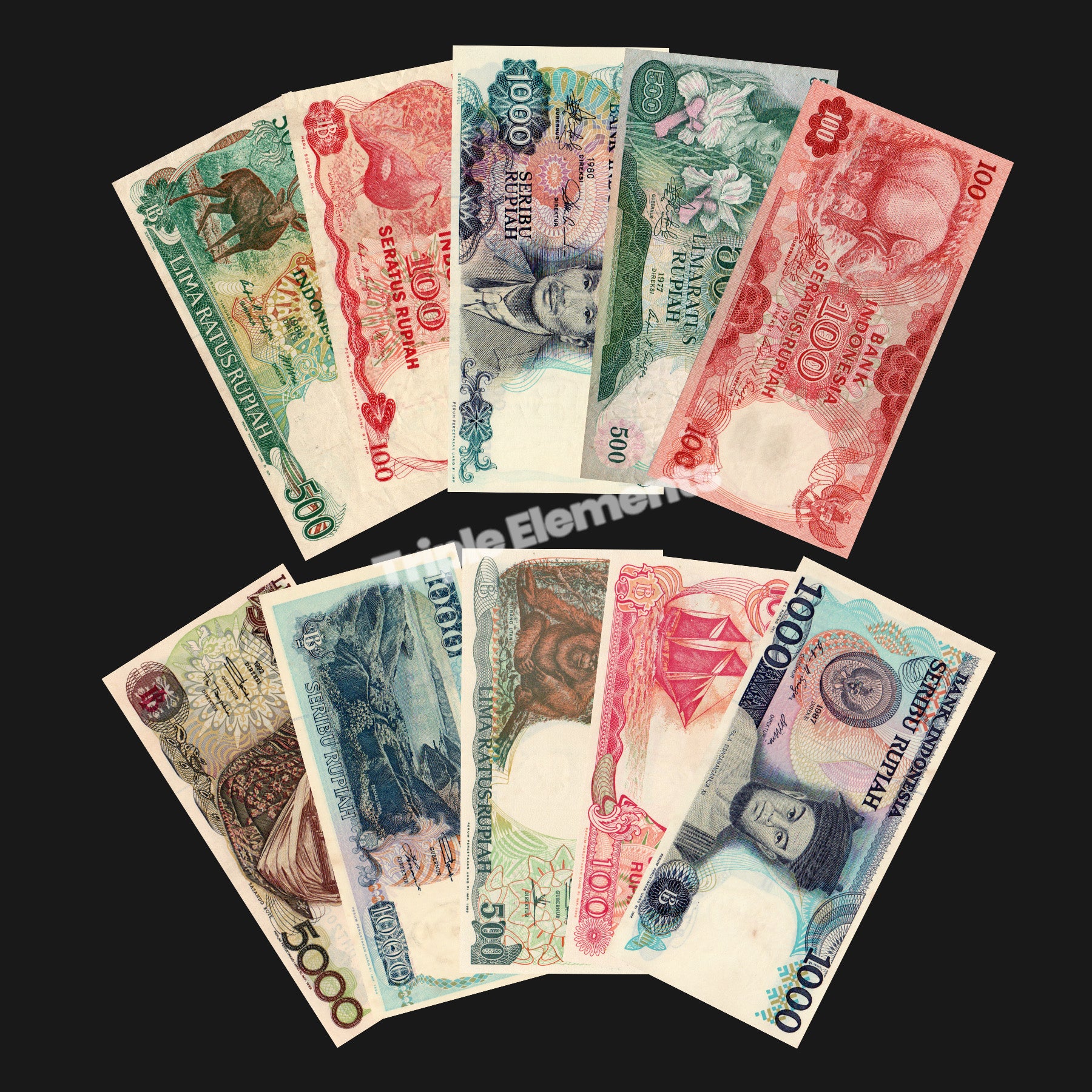 Lot 10pcs Indonesia Favorite Banknotes Design from Different Era 1977-1992