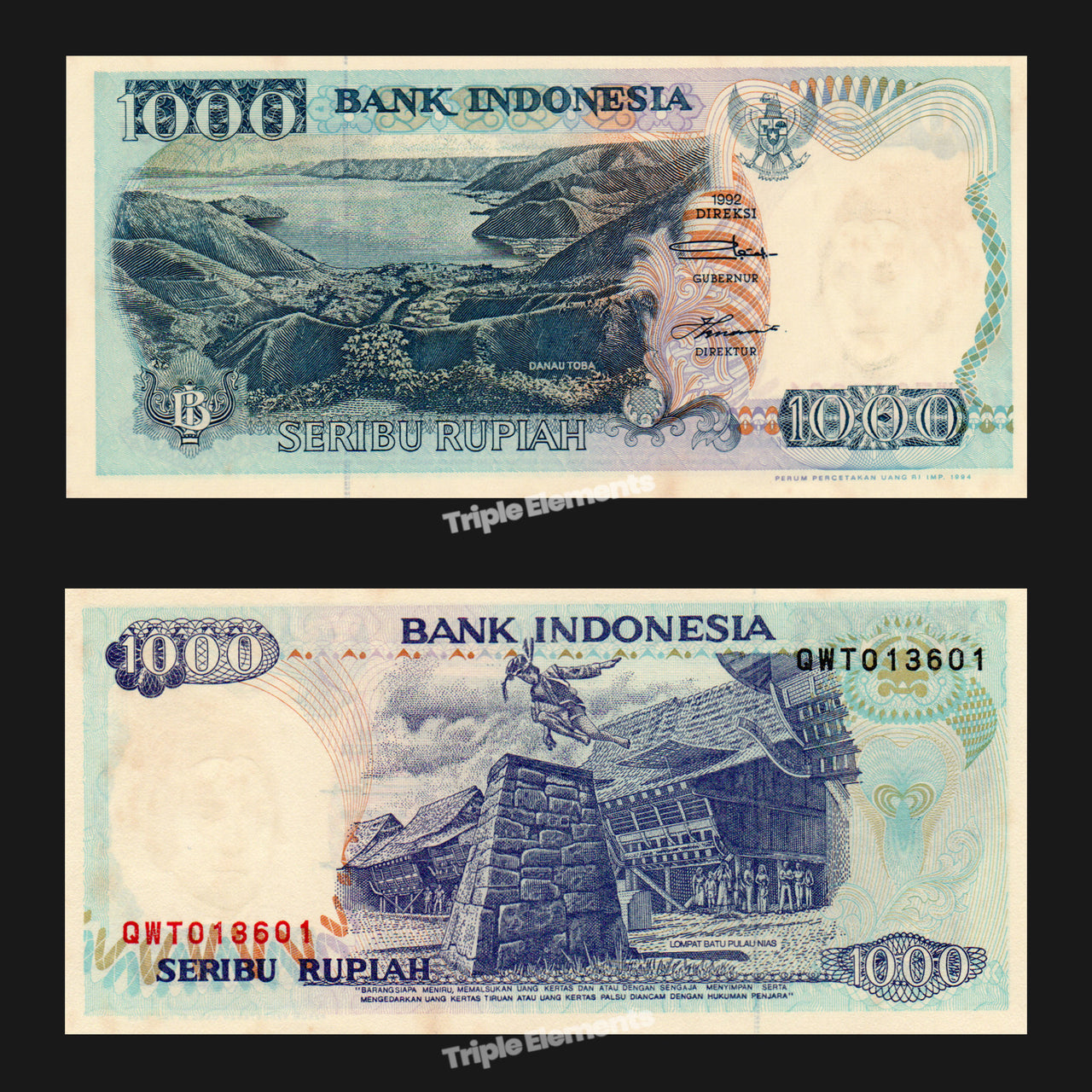Nias Stone Jumping Old Money 1992 Indonesia Banknote 1000 Rupiah UNC
