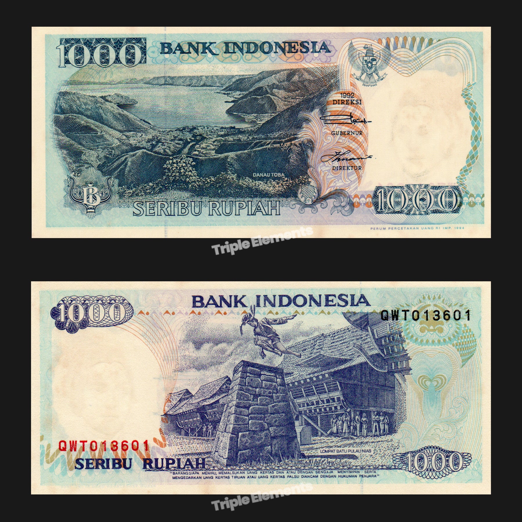 Nias Stone Jumping Old Money 1992 Indonesia Banknote 1000 Rupiah UNC
