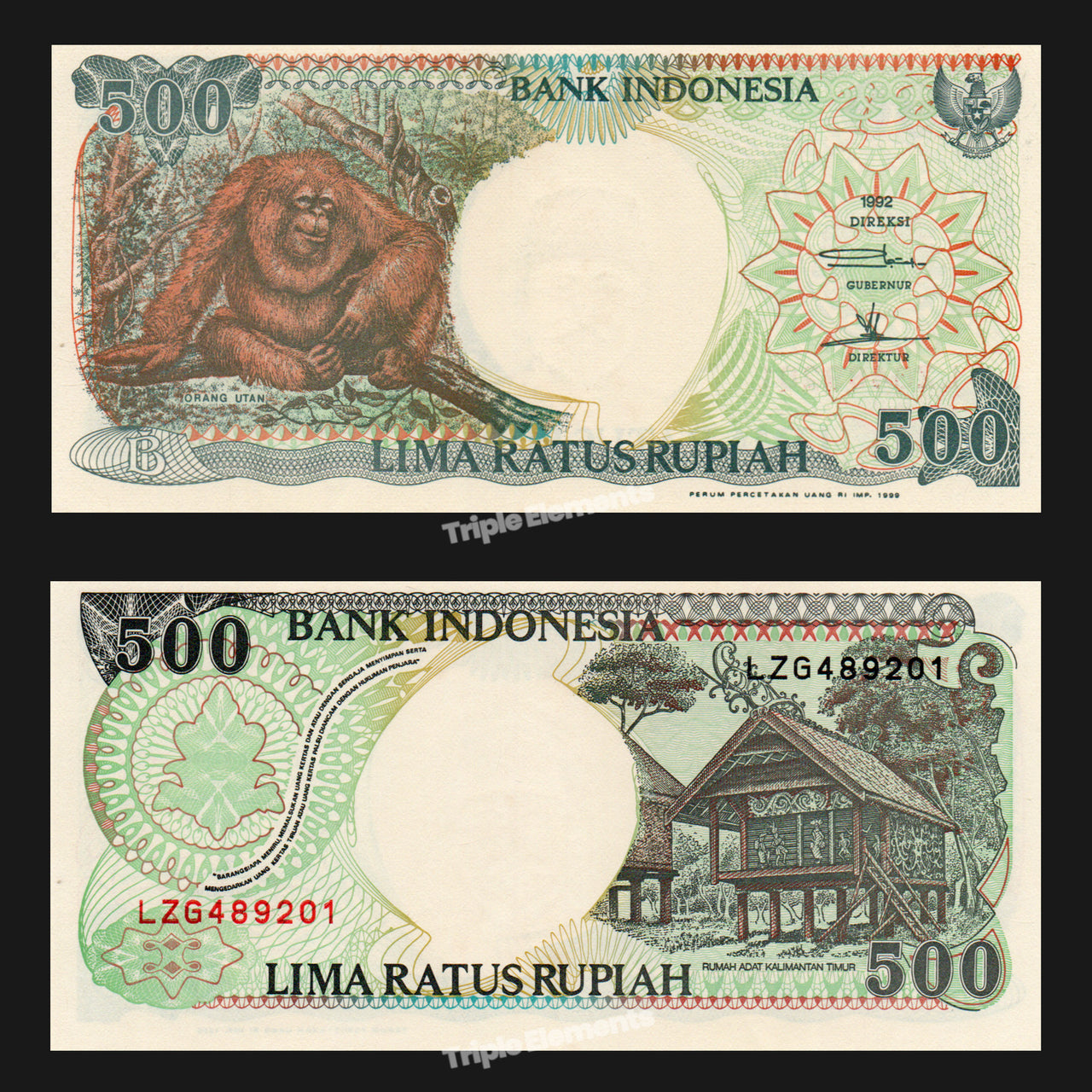 Wildlife Orangutan Old Money 1992 Indonesia Banknote 500 Rupiah UNC