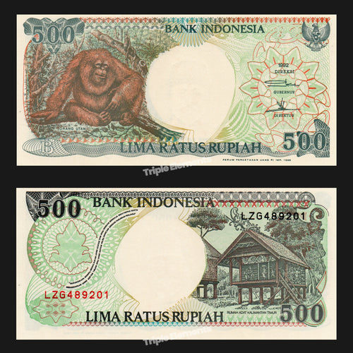 Wildlife Orangutan Old Money 1992 Indonesia Banknote 500 Rupiah UNC