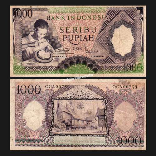 Old Money Worker Series 1958 Indonesia Currency 1000 Rupiah - Gift For Friend who Love Vintage