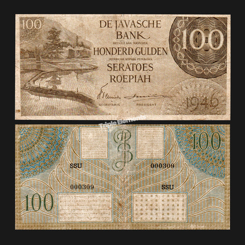 Rare Old Banknote 100 Gulden 1946 Federal Series De Javasche Bank Antique Currency Collectible