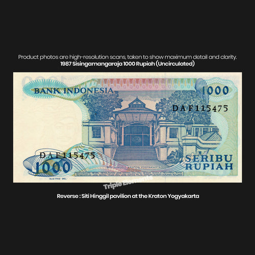 Old Money 1987 Sisingamangaraja UNC 1000 Rupiah Indonesia Banknote Colorful Ornate Design