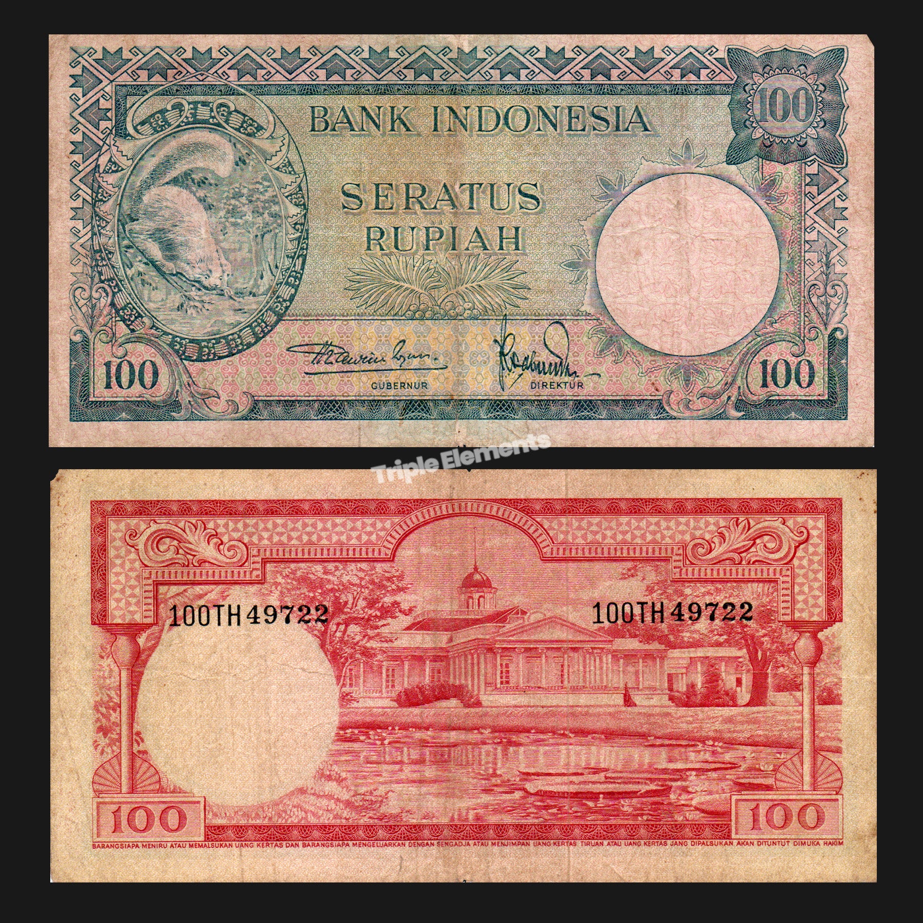Squirrel Fauna Series 100 Rupiah 1957 Indonesia Banknote