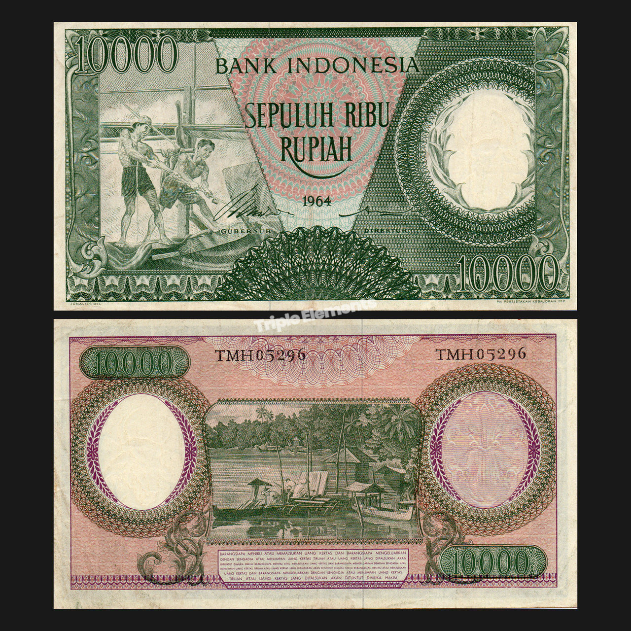 Vintage Currency Worker Series 1964 Indonesia Old Money 10000 Rupiah