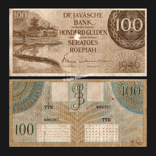 Rare Old Banknote 100 Gulden 1946 Federal Series De Javasche Bank Antique Currency Collectible