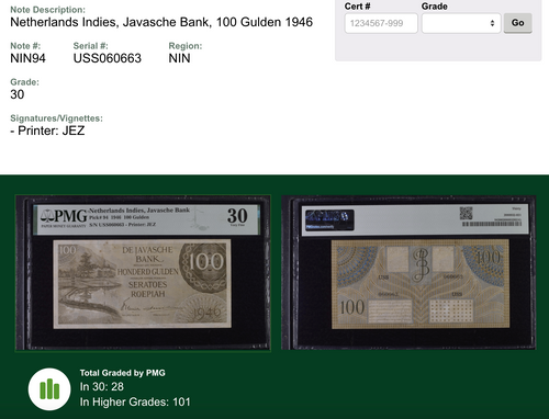 Indonesia Banknote 1946 Federal Series 100 Gulden PMG 30 Very Fine
