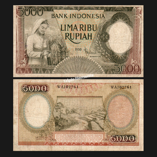 Old Money Worker Series 1958 Indonesia Currency 5000 Rupiah - Gift for Numismatic Friend