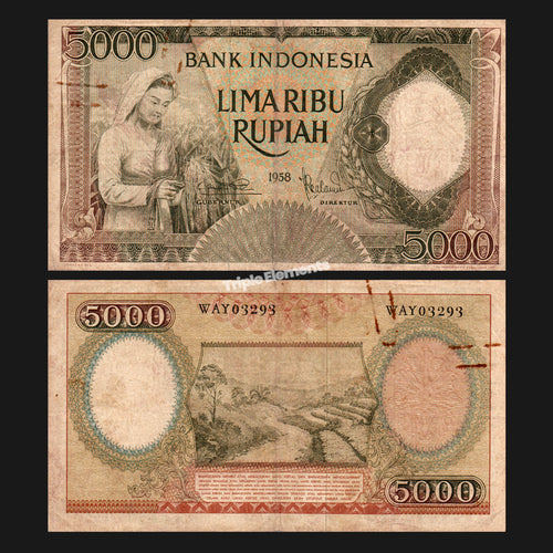 Old Money Worker Series 1958 Indonesia Currency 5000 Rupiah - Gift for Numismatic Friend