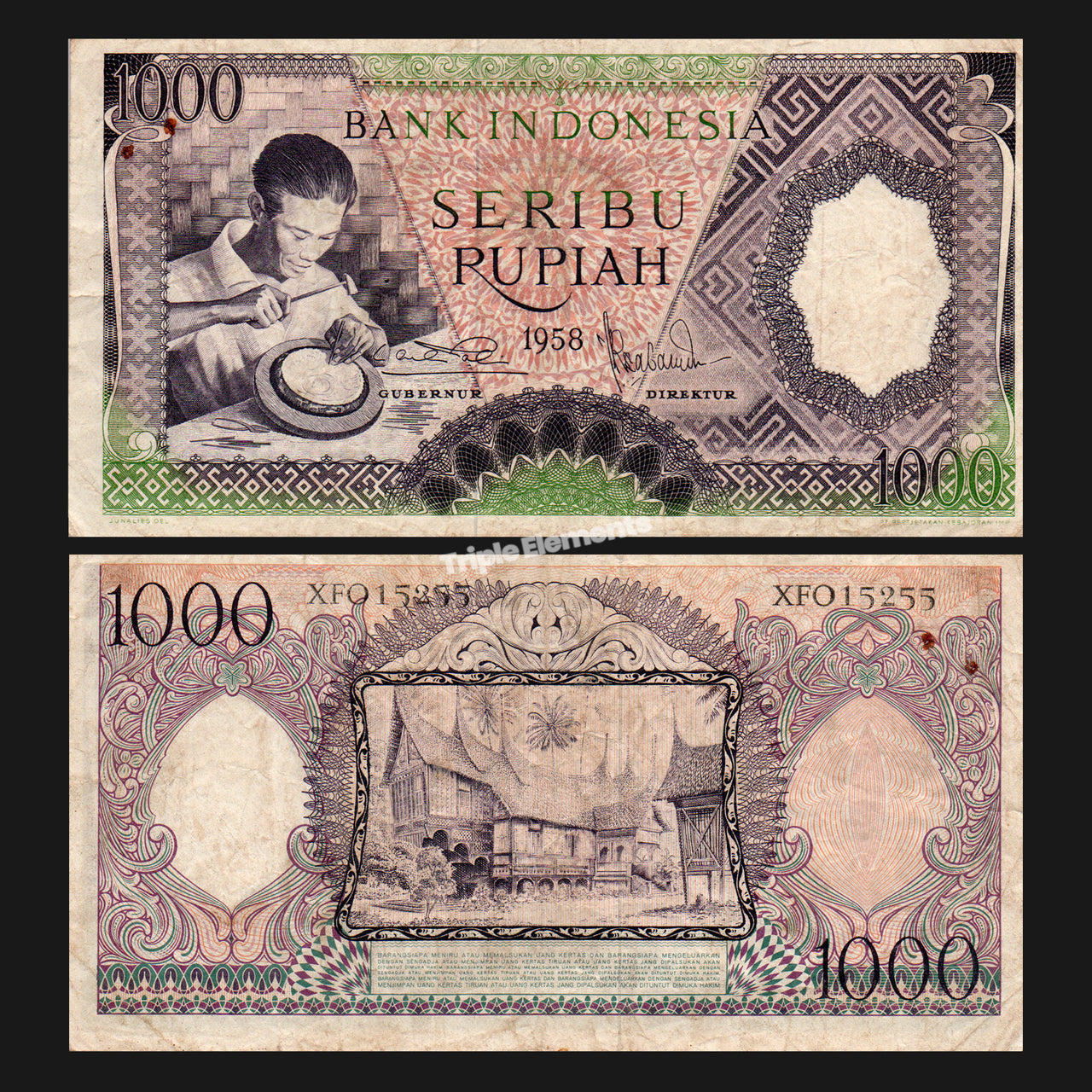Old Money Worker Series 1958 Indonesia Currency 1000 Rupiah - Gift For Friend who Love Vintage