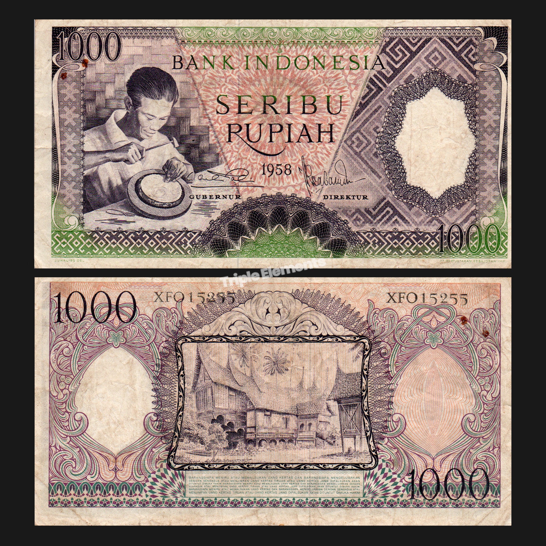 Old Money Worker Series 1958 Indonesia Currency 1000 Rupiah - Gift For Friend who Love Vintage