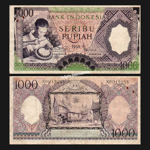 Old Money Worker Series 1958 Indonesia Currency 1000 Rupiah - Gift For Friend who Love Vintage