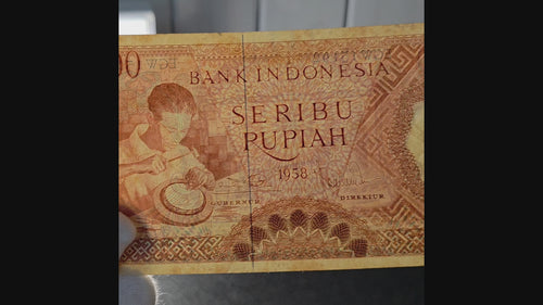 Vintage Money Worker Series 1958 Indonesia Old Currency 1000 Rupiah Red Variant