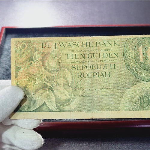 Scarce Old Paper Money 10 Gulden 1946 Federal Series Green Variant De Javasche Bank