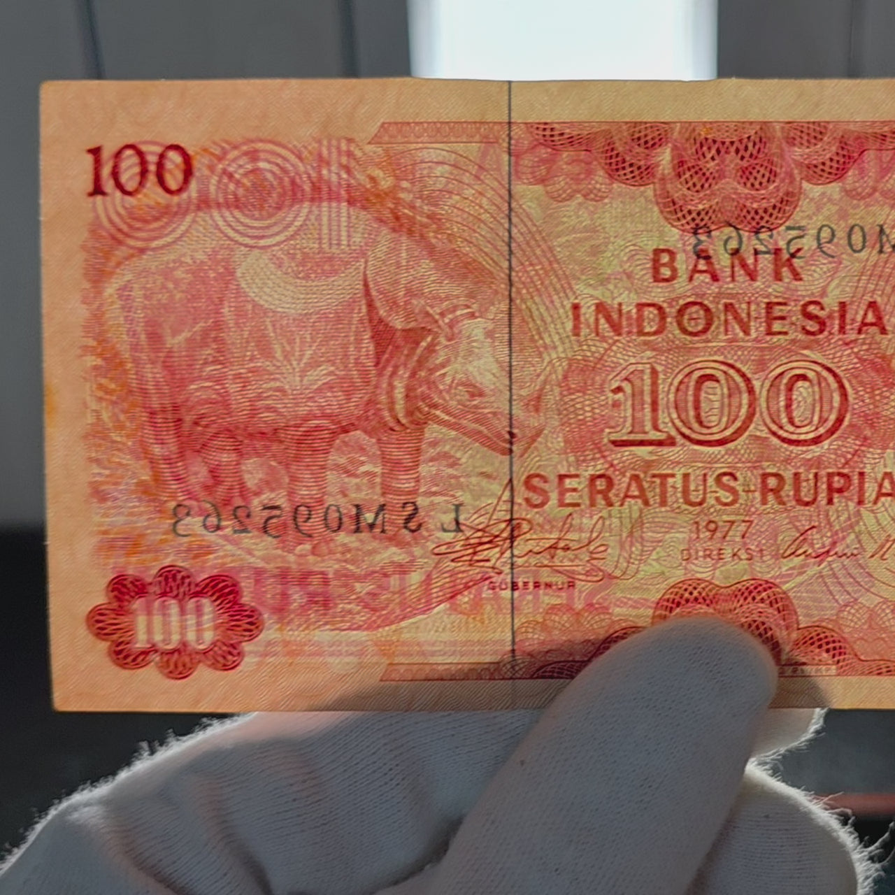 Old Money Javanese Rhino 1977 Indonesia Banknote 100 Rupiah - Gift for Numismatic Friend