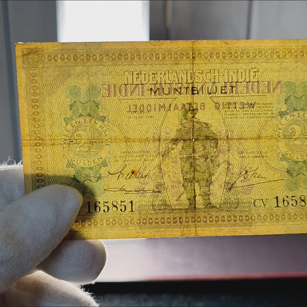 Scarce Vintage Currency 1940 Netherlands Indies 2.5 Gulden Muntbiljet Coen Portrait Choose Grade — video showcase